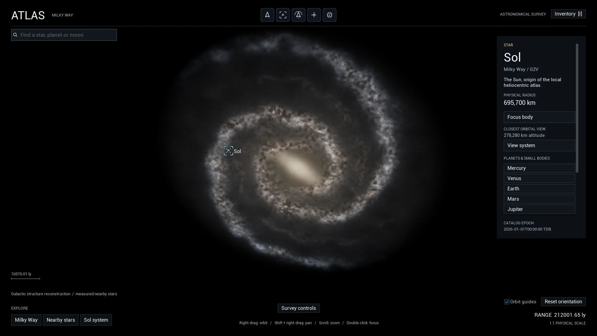 The Stellar Atlas showing the Milky Way and Sol.